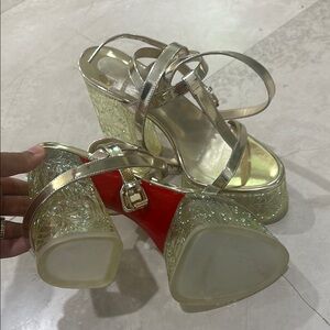 Elegant Gold and Red Platform Heels